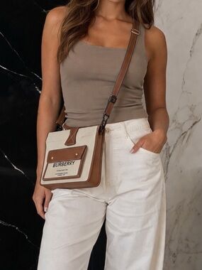 Burberry Cream Canvas and Brown Leather Crossbody Bag